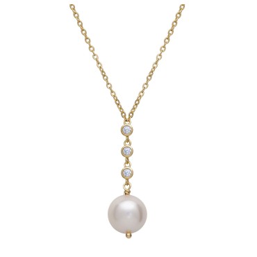 Cubic Zirconia Bezel Pendant Necklace & Matching Drop Earrings in 18k Gold-Plated Sterling Silver Cubic Zirconia Bezel...