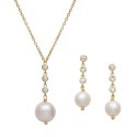 Cubic Zirconia Bezel Pendant Necklace & Matching Drop Earrings in 18k Gold-Plated Sterling Silver