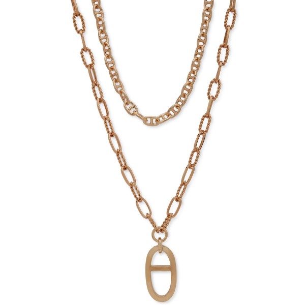 Gold-Tone Mixed Link Layered Pendant Necklace, 16