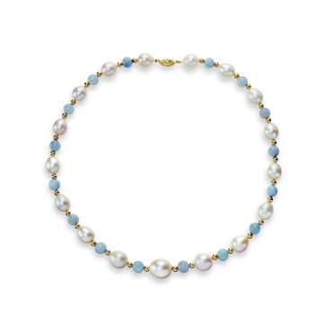 Blue Aquamarine (8mm), and Gold Beads (4mm) 18 Blue Aquamarine (8mm...