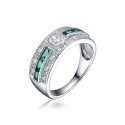 Radiant Sterling Silver Cocktail Ring with Pave Emerald Cubic Zirconia