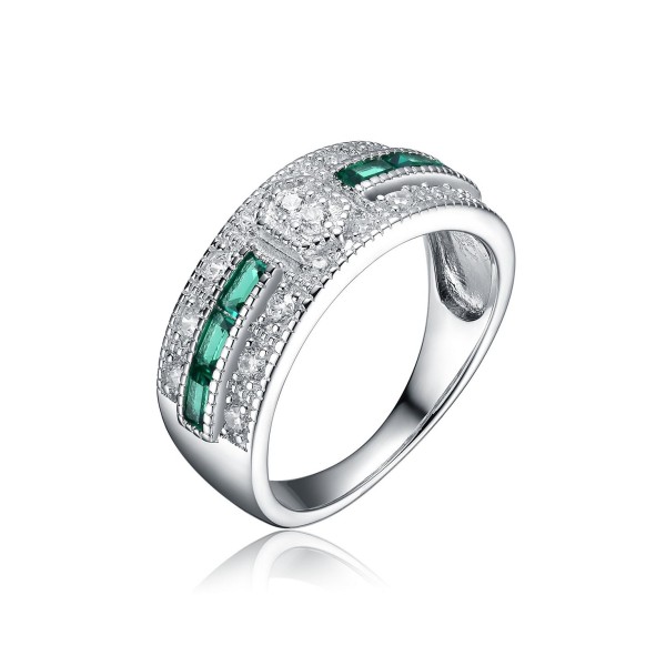 Radiant Sterling Silver Cocktail Ring with Pave Emerald Cubic Zirconia