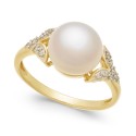 Cultured Freshwater Pearl (9mm) & Diamond Accent Ring in 14k Gold