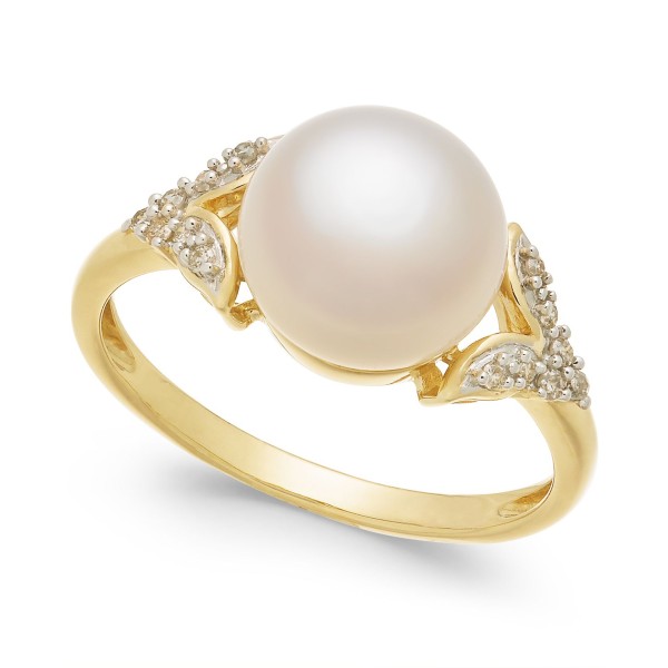 Cultured Freshwater Pearl (9mm) & Diamond Accent Ring in 14k Gold