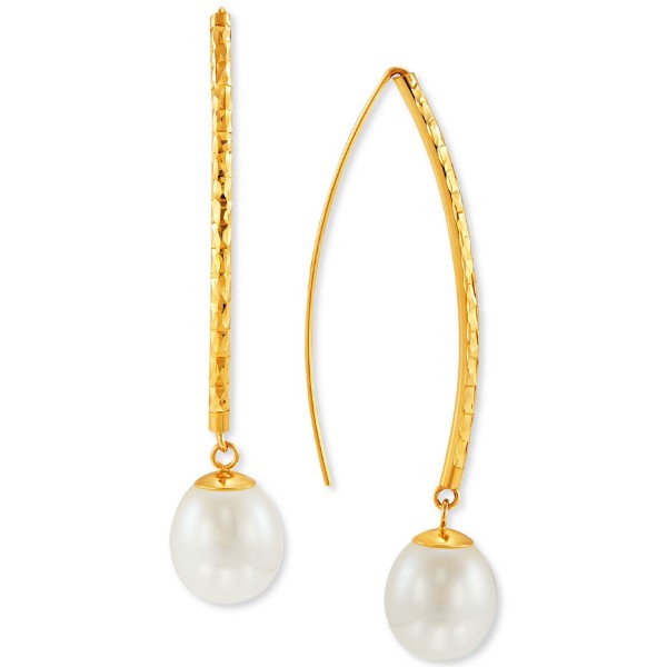 Cultured Freshwater Pearl (9-10mm) Threader Earrings in 14k Gold