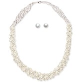 Cultured Freshwater Pearl Woven Necklace (4mm) & Stud Earrings (6mm) Set Cultured Freshwater ...