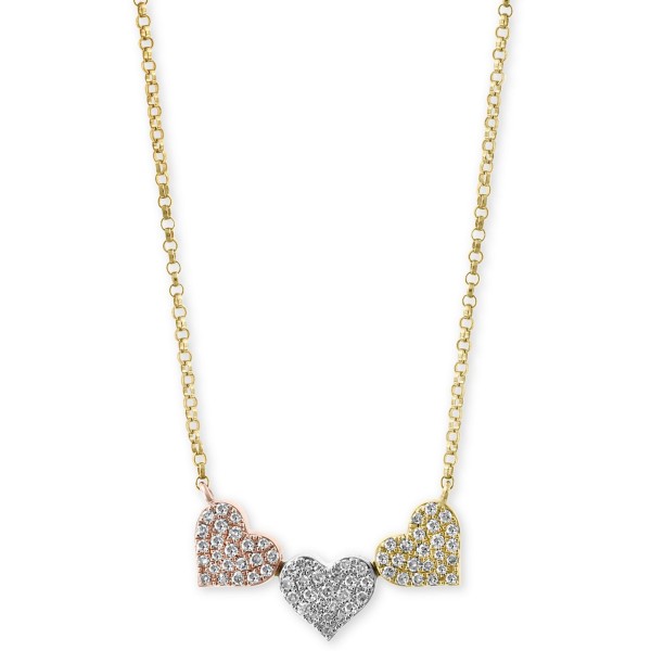 Diamond Pavé Triple Heart Pendant Necklace (1/4 ct.) in 14k Gold