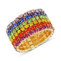 Gold-Tone Rainbow Rhinestone Multi-Row Stretch Ring