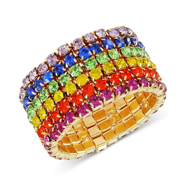 Gold-Tone Rainbow Rhinestone Multi-Row Stretch Ring