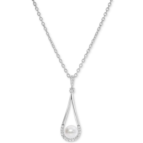 Freshwater Pearl (7mm) & Cubic Zirconia Open Teardrop 18