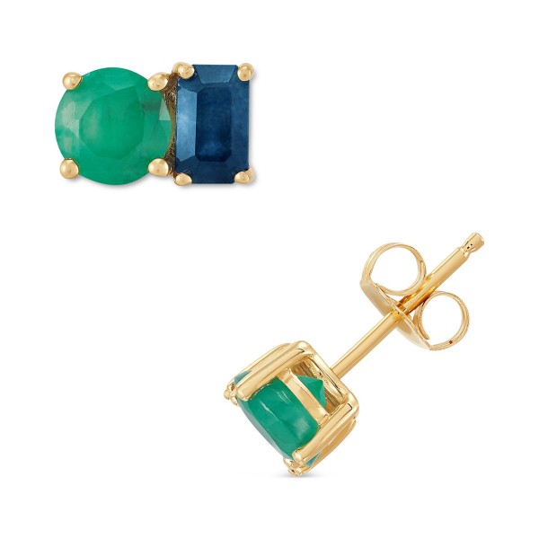 Emerald (1-1/20 ct.) & Sapphire (5/8 ct.) Stud Earrings in 14k Gold