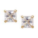 Cubic Zirconia Square Stud Earrings in 14k Gold