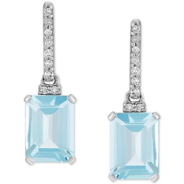 Aquamarine (1-3/4 ct.) & Diamond (1/20 ct.) Drop Earrings in 14k White Gold Aquamarine (1-3/4 ct...