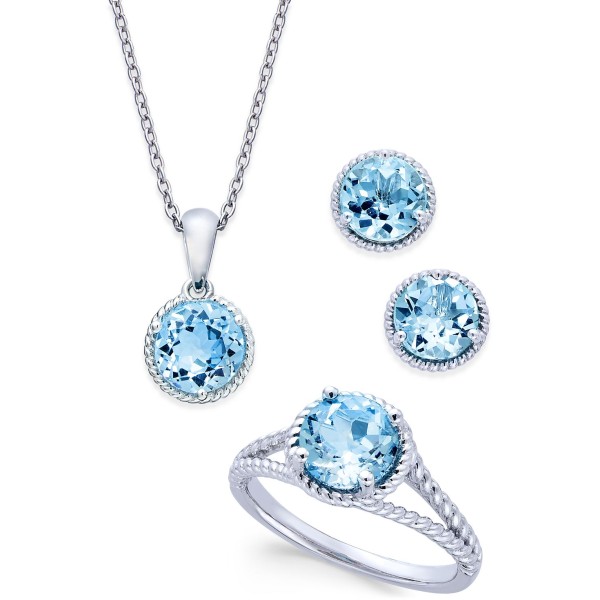 Blue Topaz Rope-Style Pendant Necklace, Stud Earrings and Ring Set (5 ct.)