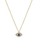 14K Gold Flash Plated Dark Blue and Clear Cubic Zirconia Pendant Necklace