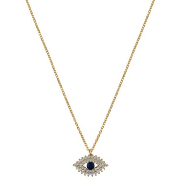 14K Gold Flash Plated Dark Blue and Clear Cubic Zirconia Pendant Necklace 14K Gold Flash Plate...