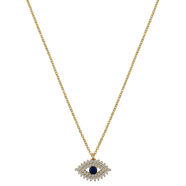 14K Gold Flash Plated Dark Blue and Clear Cubic Zirconia Pendant Necklace