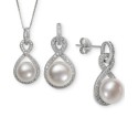 Cultured Freshwater Pearl (8 & 10mm) & White Topaz (1-1/3 ct.) Jewelry Set