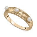 Cultured Freshwater Pearl (3mm) Engraved Band in 14k Gold-Plated Sterling Silver