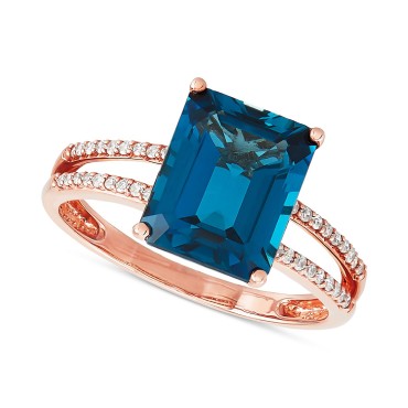 Blue Topaz (4 ct.) & Diamond (1/10 ct.) Ring in 14k Rose Gold Blue Topaz (4 ct.) &...