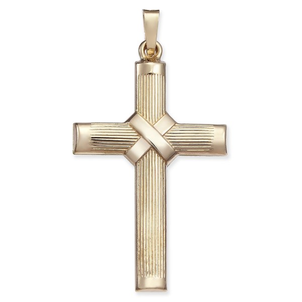 Ridged Cross Pendant in 14k Gold