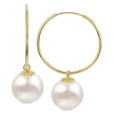 Cultured Freshwater Pearl (10mm) Dangle Hoop Earrings in 14k Gold Cultured Freshwater ...