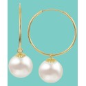 Cultured Freshwater Pearl (10mm) Dangle Hoop Earrings in 14k Gold