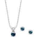 10k White Gold Blue Diamond Necklace and Earring Set (1/4 ct.)