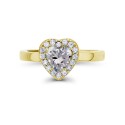 Cubic Zirconia in 14K Gold Over Sterling Silver Heart Round Pave Ring