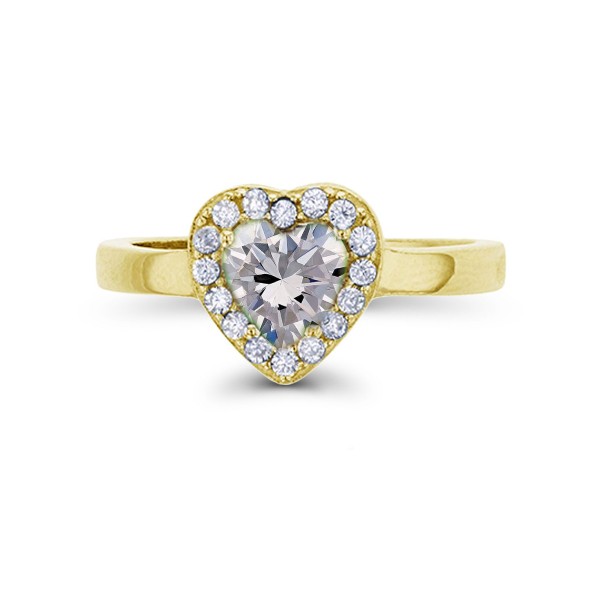 Cubic Zirconia in 14K Gold Over Sterling Silver Heart Round Pave Ring