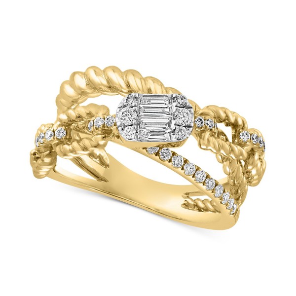 Diamond Baguette & Round Open Crossover Ring (1/2 ct.) in 14k Gold