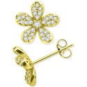 Cubic Zirconia Flower Stud Earrings in 14k Gold-Plated Sterling Silver